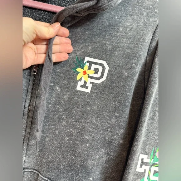 PINK Tropical Zip Hoodie Sweatshirt L - Picture 5 of 15